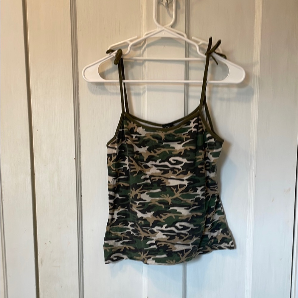 Cleo Green Brown Camouflage Sleeveless Crop Camisole